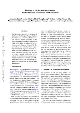 Findings of the Second Workshop on Neural Machine Translation and
  Generation