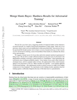 Monge blunts Bayes: Hardness Results for Adversarial Training