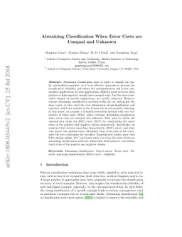 Abstaining Classification When Error Costs are Unequal and Unknown