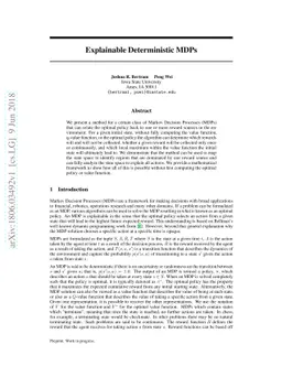 Explainable Deterministic MDPs