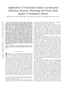 Application of Correlation Indices on Intrusion Detection Systems:
  Protecting the Power Grid Against Coordinated Attacks