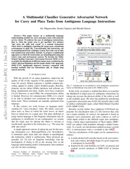A Multimodal Classifier Generative Adversarial Network for Carry and
  Place Tasks from Ambiguous Language Instructions