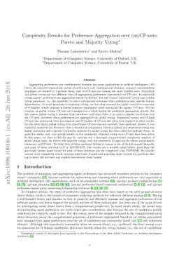 Complexity Results for Preference Aggregation over (m)CP-nets: Pareto
  and Majority Voting