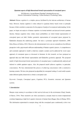 Quantum aspects of high dimensional formal representation of conceptual
  spaces