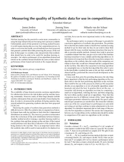 Measuring the quality of Synthetic data for use in competitions