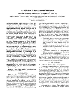 Exploration of Low Numeric Precision Deep Learning Inference Using Intel
  FPGAs