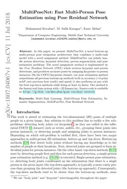 MultiPoseNet: Fast Multi-Person Pose Estimation using Pose Residual
  Network