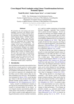 Cross-lingual Word Analogies using Linear Transformations between
  Semantic Spaces