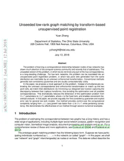 Unseeded low-rank graph matching by transform-based unsupervised point
  registration