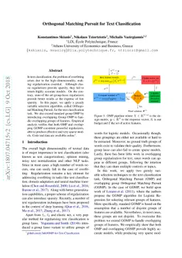 Orthogonal Matching Pursuit for Text Classification