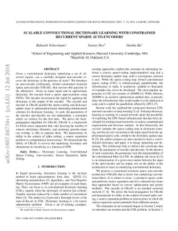 Scalable Convolutional Dictionary Learning with Constrained Recurrent
  Sparse Auto-encoders