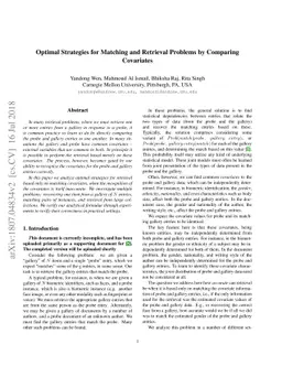 Optimal Strategies for Matching and Retrieval Problems by Comparing
  Covariates