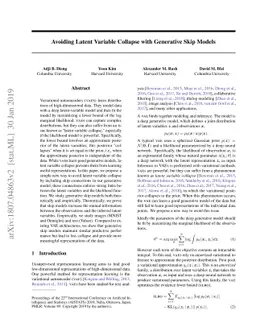 Avoiding Latent Variable Collapse With Generative Skip Models