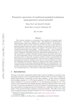 Parametric generation of conditional geological realizations using
  generative neural networks