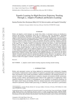 Transfer Learning for High-Precision Trajectory Tracking Through
  $\mathcal{L}_1$ Adaptive Feedback and Iterative Learning