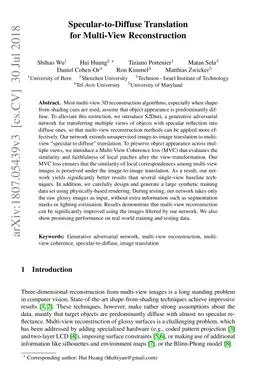 Specular-to-Diffuse Translation for Multi-View Reconstruction