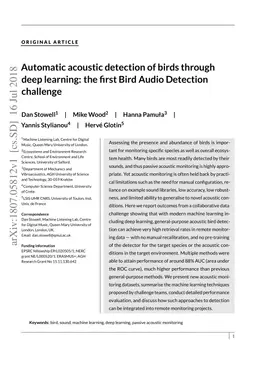 Automatic acoustic detection of birds through deep learning: the first
  Bird Audio Detection challenge