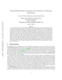 Online Robust Policy Learning in the Presence of Unknown Adversaries