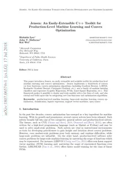 Jensen: An Easily-Extensible C++ Toolkit for Production-Level Machine
  Learning and Convex Optimization