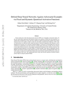 Defend Deep Neural Networks Against Adversarial Examples via Fixed and
  Dynamic Quantized Activation Functions