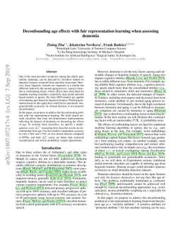 Deconfounding age effects with fair representation learning when
  assessing dementia