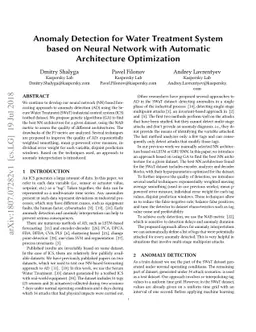 Anomaly Detection for Water Treatment System based on Neural Network
  with Automatic Architecture Optimization