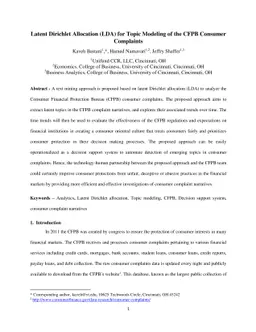 Latent Dirichlet Allocation (LDA) for Topic Modeling of the CFPB
  Consumer Complaints
