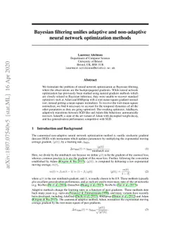 Bayesian filtering unifies adaptive and non-adaptive neural network
  optimization methods