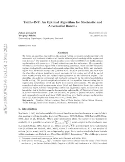 Tsallis-INF: An Optimal Algorithm for Stochastic and Adversarial Bandits