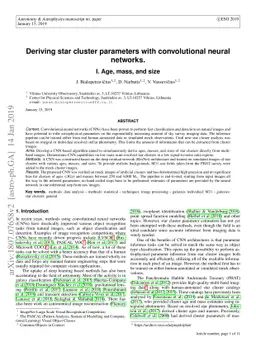 Deriving star cluster parameters with convolutional neural networks. I.
  Age, mass, and size