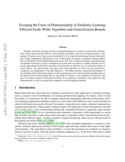 Escaping the Curse of Dimensionality in Similarity Learning: Efficient
  Frank-Wolfe Algorithm and Generalization Bounds