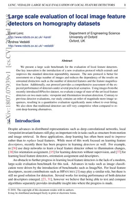 Large scale evaluation of local image feature detectors on homography
  datasets