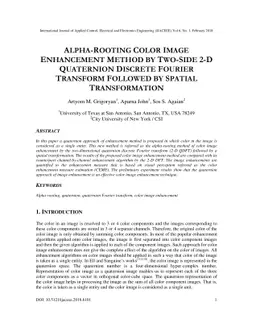 Alpha-rooting color image enhancement method by two-side 2-D quaternion
  discrete Fourier transform followed by spatial transformation