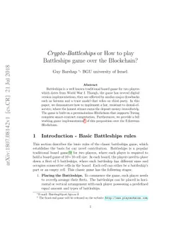{\em Crypto-Battleships} or How to play Battleships game over the
  Blockchain?