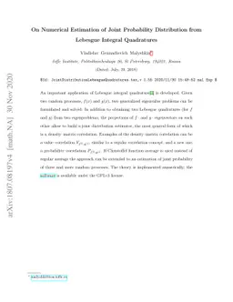 On Numerical Estimation of Joint Probability Distribution from Lebesgue
  Integral Quadratures