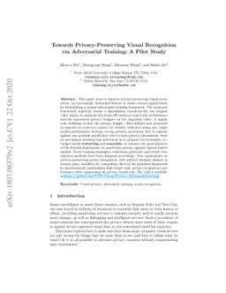 Towards Privacy-Preserving Visual Recognition via Adversarial Training:
  A Pilot Study
