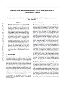 Learning from Delayed Outcomes via Proxies with Applications to
  Recommender Systems
