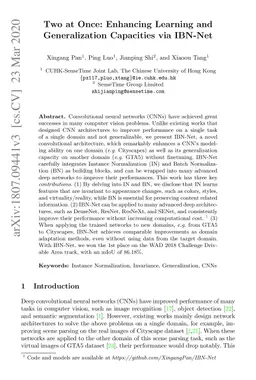 Two at Once: Enhancing Learning and Generalization Capacities via
  IBN-Net