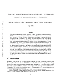 Propensity score estimation using classification and regression trees in
  the presence of missing covariate data