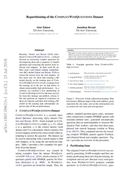 Repartitioning of the ComplexWebQuestions Dataset