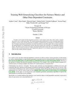 Training Well-Generalizing Classifiers for Fairness Metrics and Other
  Data-Dependent Constraints