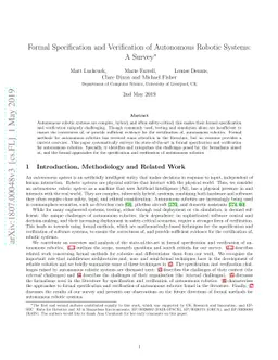 Formal Specification and Verification of Autonomous Robotic Systems: A
  Survey