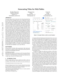 Generating Titles for Web Tables
