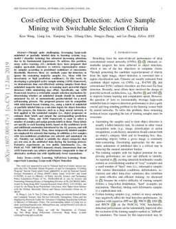 Cost-effective Object Detection: Active Sample Mining with Switchable
  Selection Criteria