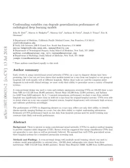 Confounding variables can degrade generalization performance of
  radiological deep learning models