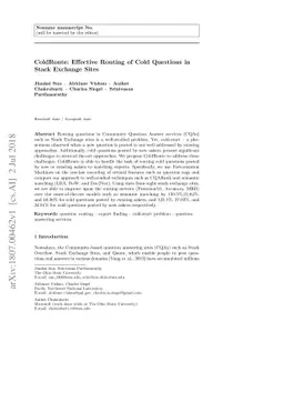 ColdRoute: Effective Routing of Cold Questions in Stack Exchange Sites