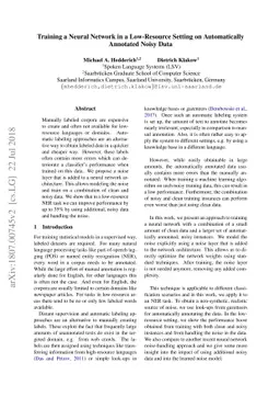 Training a Neural Network in a Low-Resource Setting on Automatically
  Annotated Noisy Data