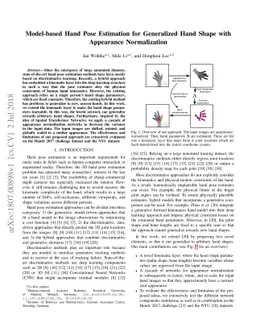 Model-based Hand Pose Estimation for Generalized Hand Shape with
  Appearance Normalization