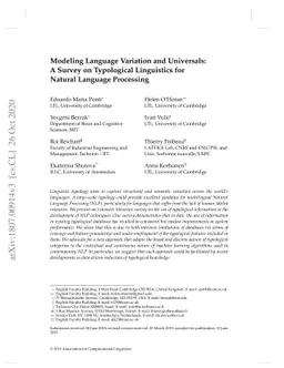 Modeling Language Variation and Universals: A Survey on Typological
  Linguistics for Natural Language Processing