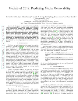 MediaEval 2018: Predicting Media Memorability Task